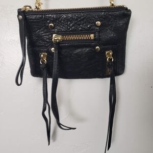 Botkier New York Logan Black Leather Crossbody Bag Gold Zipper Convertible Wrist